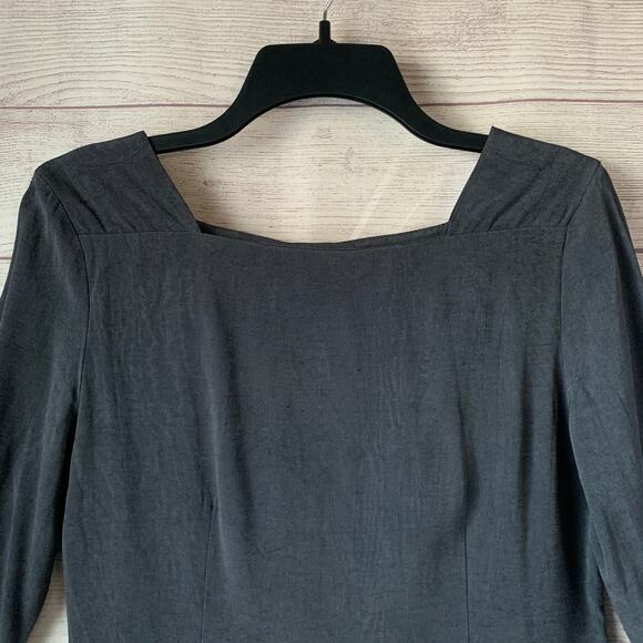 Jacqueline Ferrar Charcoal Gray Blouse 3/4 Sleeves Square Neckline Size 8 - Picture 2 of 16